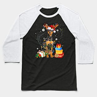 Miniature Pinscher Christmas Tree Light Pajama Dog Xmas Baseball T-Shirt